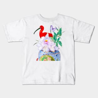 Red ibis and chinoiserie jar Kids T-Shirt